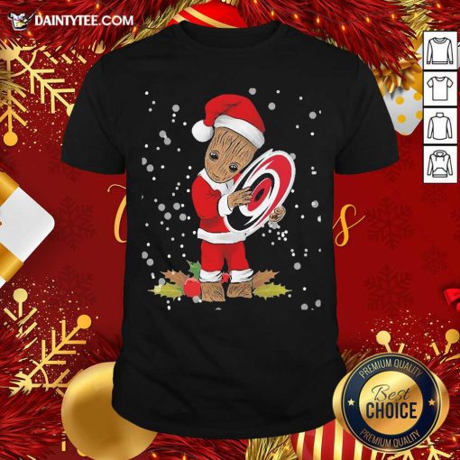 Hot Santa Baby Groot Hug Carolina Hurricanes Christmas Shirt