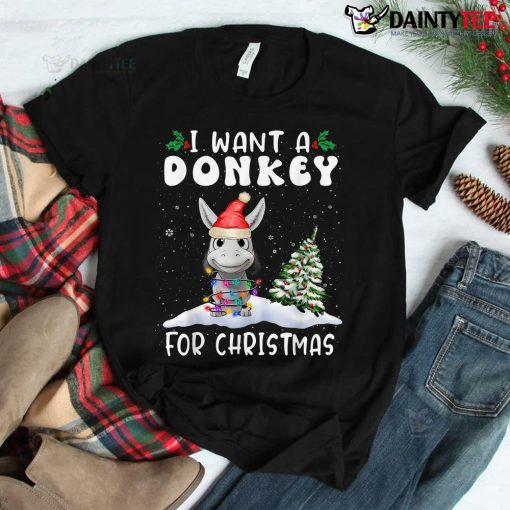 I Want A Donkey For Christmas Santa Hat Shirt