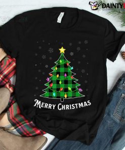 Merry Christmas Green Buffalo Plaid Tree Light Shirt