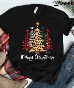 Merry Christmas Trees With Buffalo Red Plaid Leopard Shirt