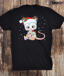 Opossum Wearing Santa Hat Christmas Possum Reindeer Antlers Shirt