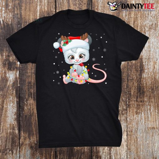 Opossum Wearing Santa Hat Christmas Possum Reindeer Antlers Shirt