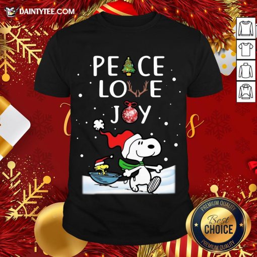 Pretty Peanuts Snoopy Peace Love Joy Christmas Shirt