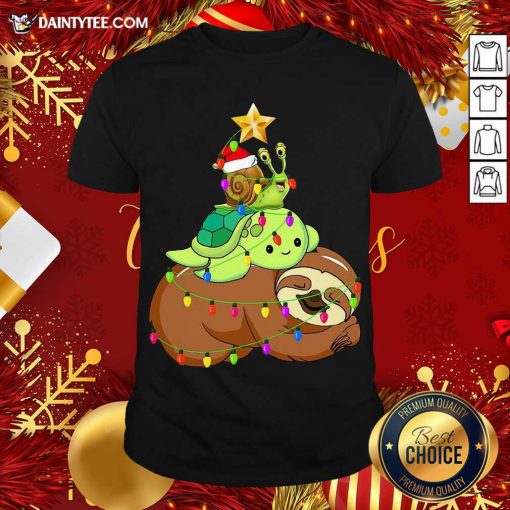 Pretty Santa Snail Turtle Sloth Merry Christmas Tree Shirt