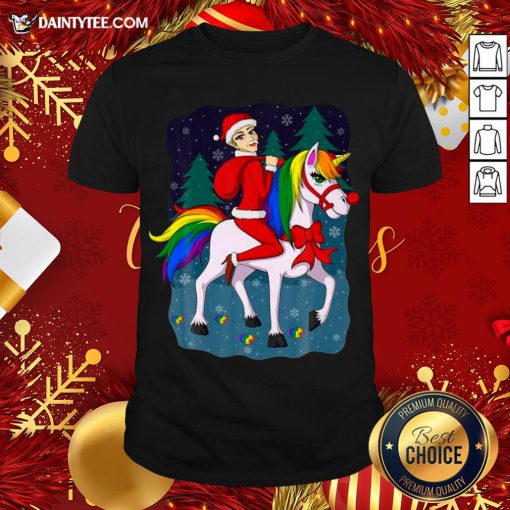 Pretty Women Santa Claus Riding A Unicorn Ugly Christmas Shirt