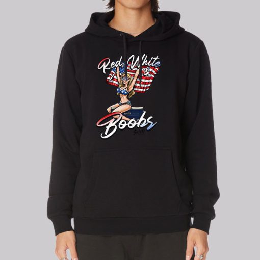 Red White and Boobs Sexy Girl Hoodie