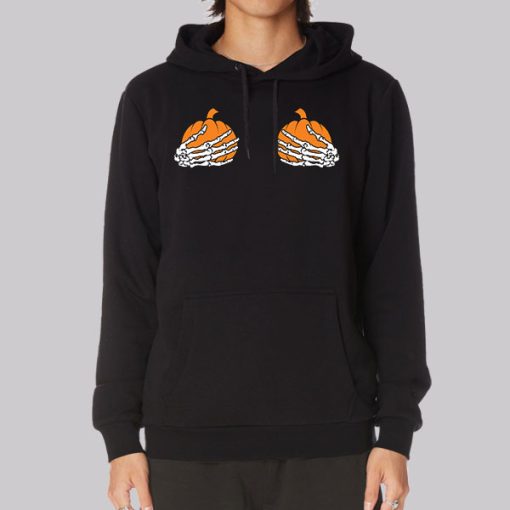 Skeleton Hands Pumpkin With Boobs Halloween Hoodie