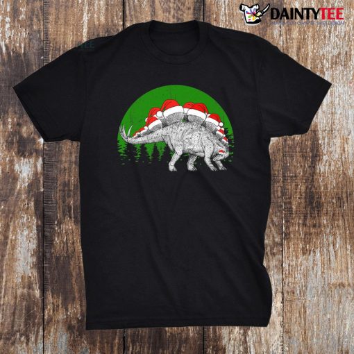 Stegosaurus Dinosaur Santa Hat Christmas Costume Shirt