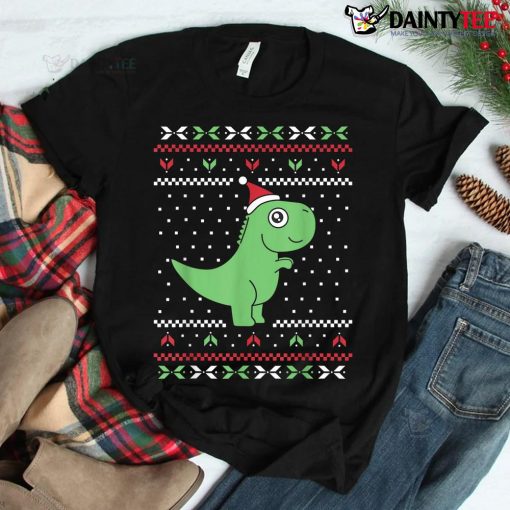 T-rex Dinosaur Santa Claus Hat Ugly Christmas Sweater Meme Shirt