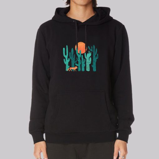 Vintage Retro Fox and Cactus Art Hoodie