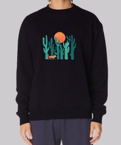 Vintage Retro Fox and Cactus Art Hoodie