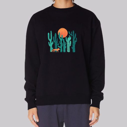 Vintage Retro Fox and Cactus Art Hoodie