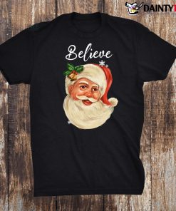 Vintage Santa Claus Face Believe Christmas Family Pajama Shirt