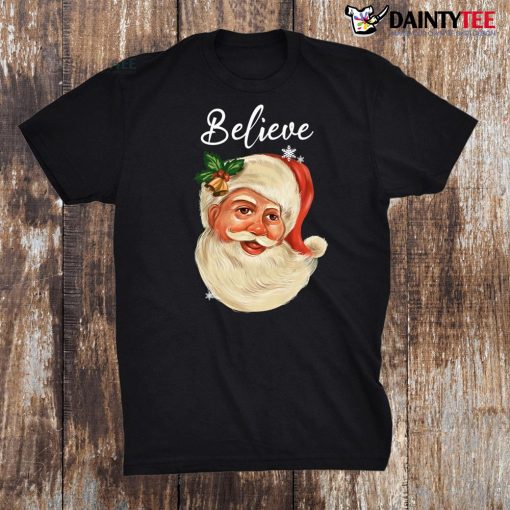 Vintage Santa Claus Face Believe Christmas Family Pajama Shirt