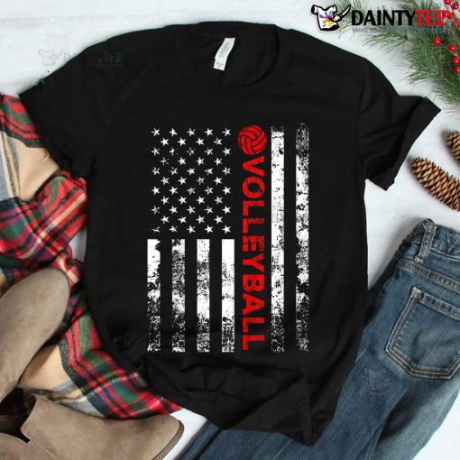 Volleyball Vintage Usa American Flag Shirt