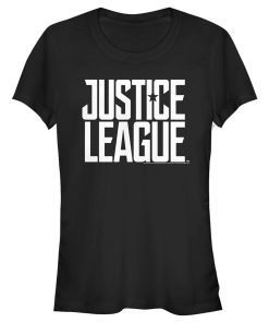 Junior’s Zack Snyder Justice League Stacked Large Logo Reverse T-Shirt