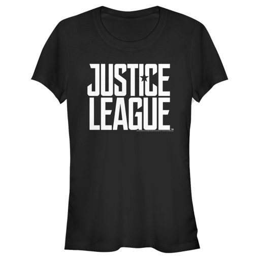 Junior’s Zack Snyder Justice League Stacked Large Logo Reverse T-Shirt