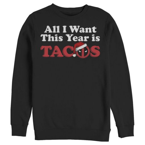 Men’s Marvel Christmas Deadpool All I Want is Tacos Sweatshirt