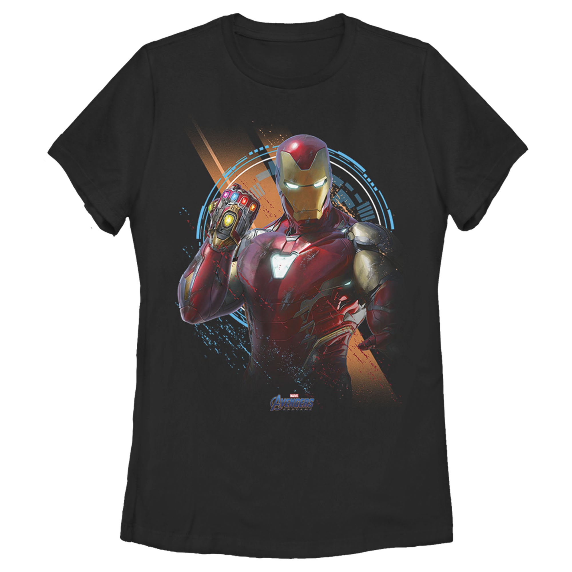 Women's Marvel Avengers Endgame Iron Man Time Travel Platform Logo T-Shirt Women's Marvel Avengers Endgame Iron Man Time Travel Platform Logo T-Shirt