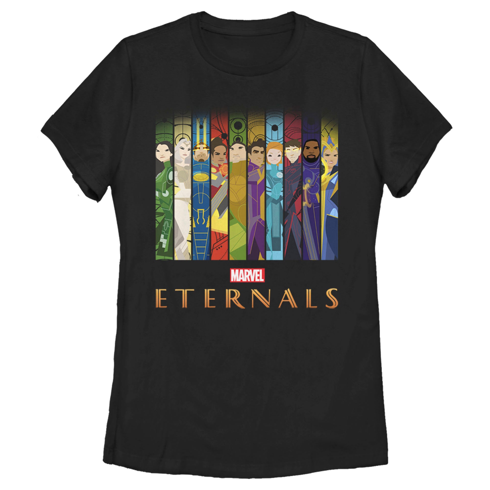 Women's Marvel Eternals Animated Vertical Boxes Poster T-Shirt Women's Marvel Eternals Animated Vertical Boxes Poster T-Shirt