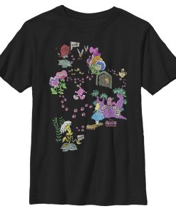 Boy’s Alice in Wonderland Map Of Cheshire Cat Paw Prints T-Shirt