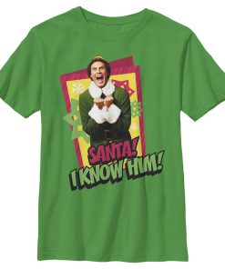 Boy’s Elf Santa I Know Him Quote T-Shirt