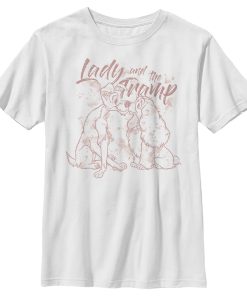 Boy’s Lady and the Tramp Dog Kiss Outline T-Shirt