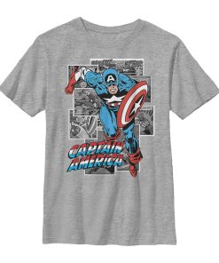 Boy’s Marvel Captain America Gray Grayscale Panels T-Shirt