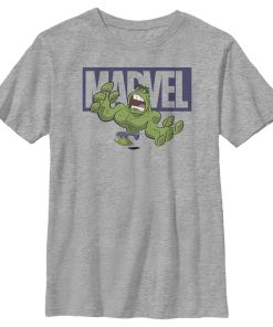Boy’s Marvel Incredible Hulk Cartoon Brick Logo T-Shirt
