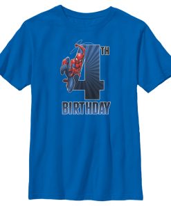 Boy’s Marvel Spider-Man Swinging 4th Birthday T-Shirt