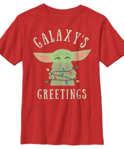 Boy’s Star Wars The Mandalorian Christmas The Child Greetings T-Shirt