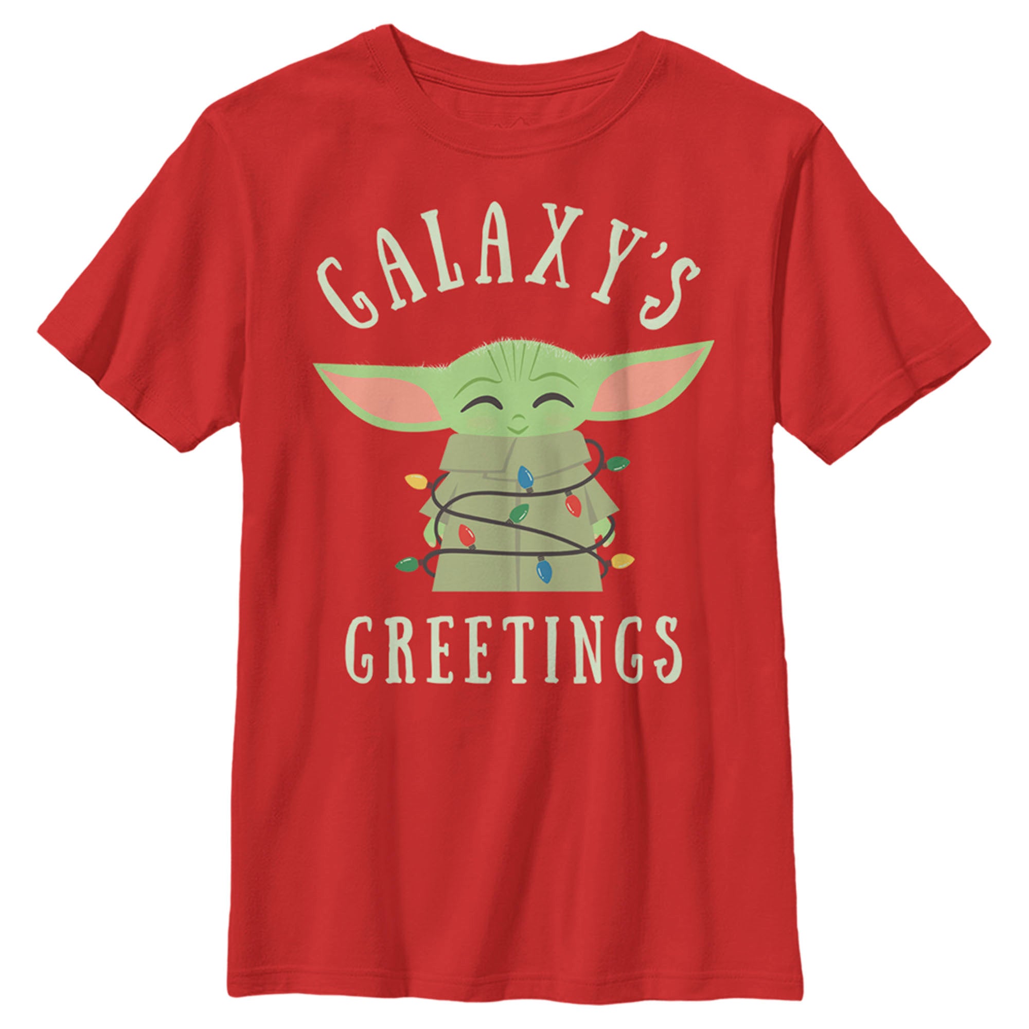 Boy's Star Wars The Mandalorian Christmas The Child Greetings T-Shirt Boy's Star Wars The Mandalorian Christmas The Child Greetings T-Shirt