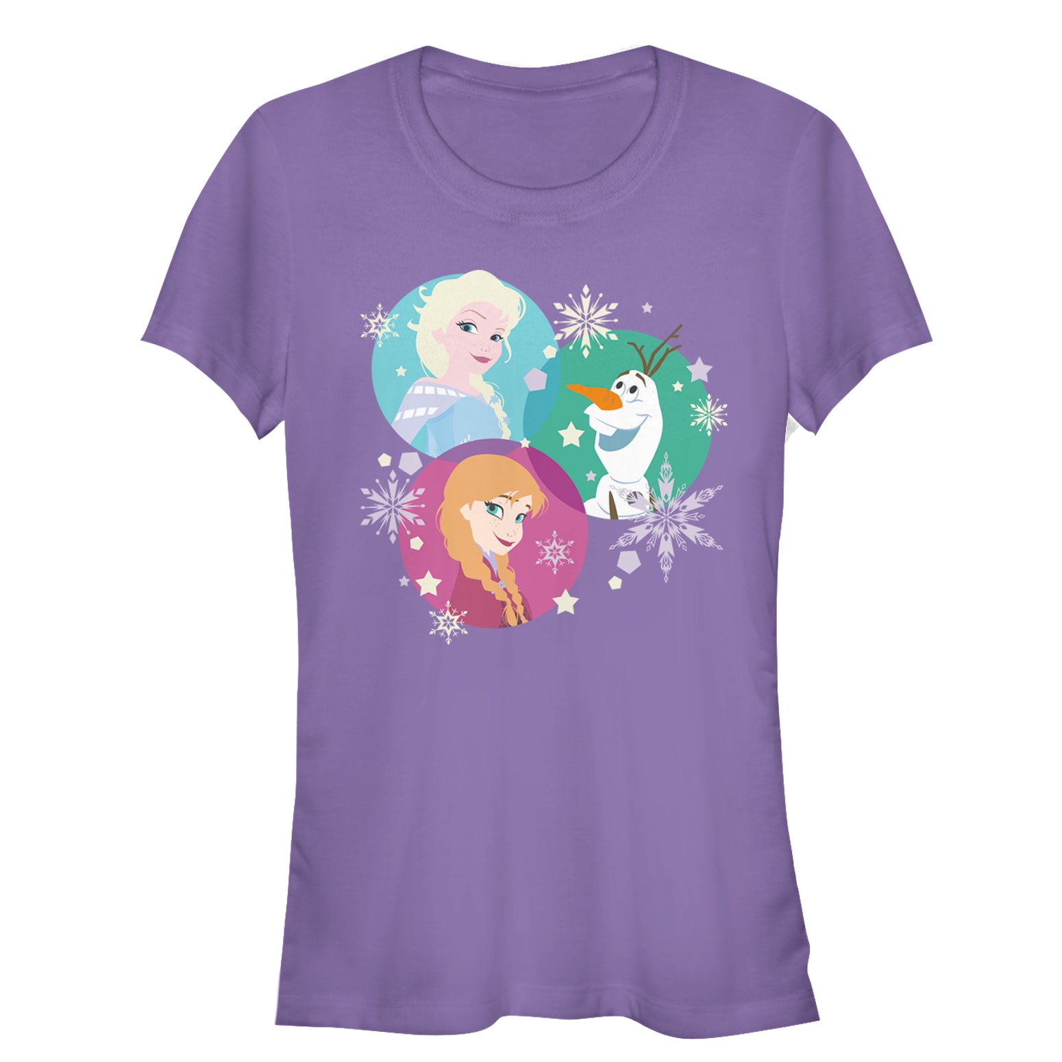 Junior's Frozen Character Snowflakes T-Shirt Junior's Frozen Character Snowflakes T-Shirt
