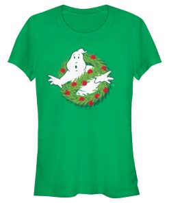Junior’s Ghostbusters Christmas Wreath Logo T-Shirt
