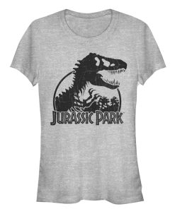 Junior’s Jurassic Park Dino Skeleton Silhouette Logo T-Shirt