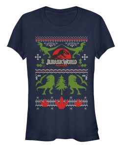 Junior’s Jurassic World Ugly Christmas Print T-Shirt