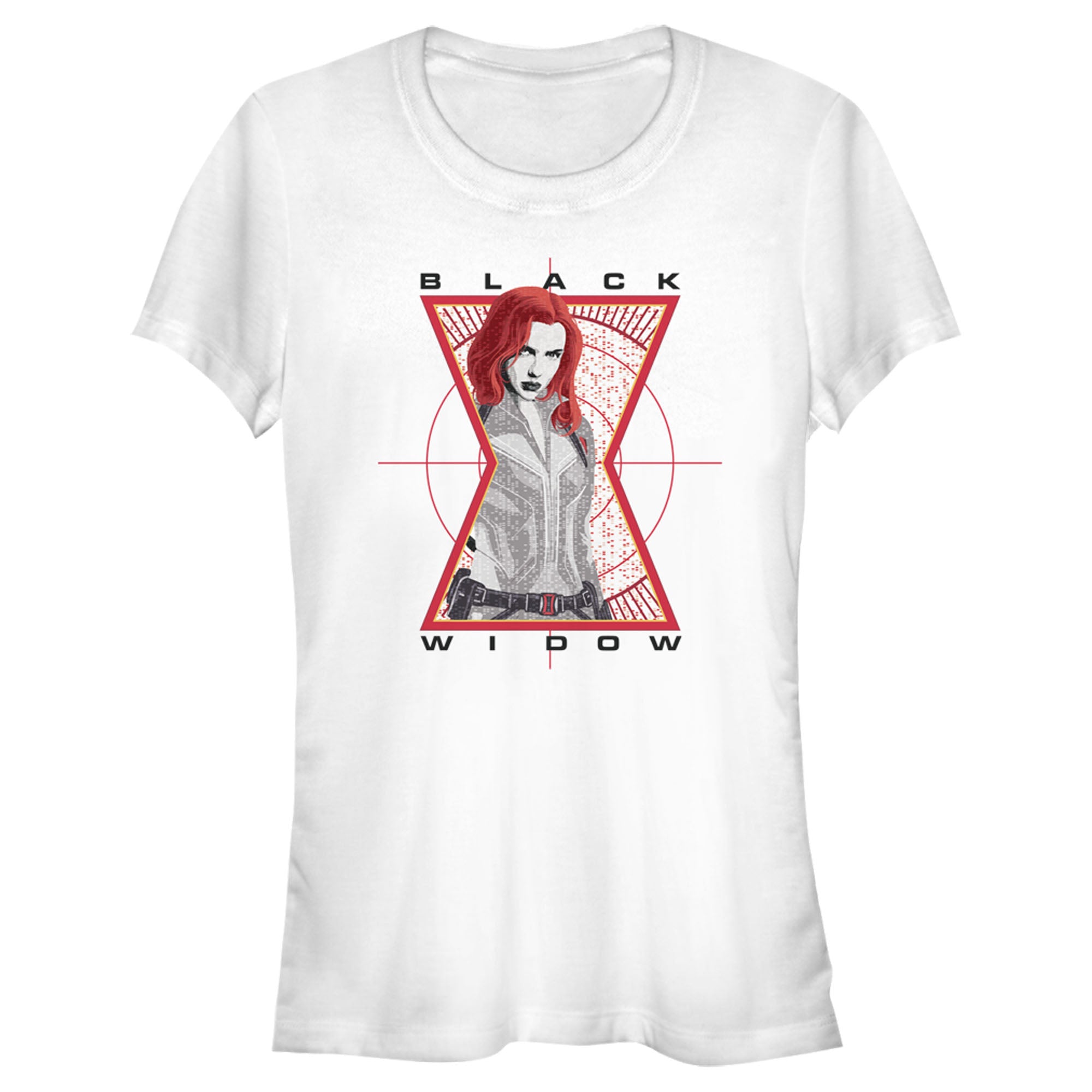 Junior's Marvel Black Widow Hourglass Target T-Shirt Junior's Marvel Black Widow Hourglass Target T-Shirt