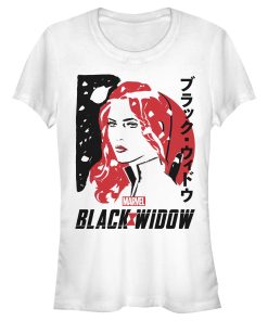 Junior’s Marvel Black Widow Kanji Paint Profile T-Shirt