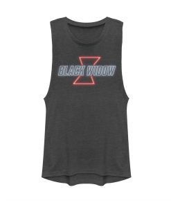 Junior’s Marvel Black Widow Neon Light Logo Festival Muscle Tee