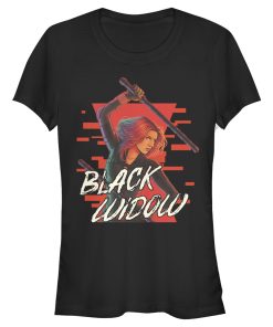 Junior’s Marvel Black Widow Streaked Hourglass T-Shirt