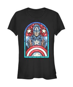 Junior’s Marvel Captain America Stained Glass T-Shirt