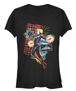Junior’s Marvel Captain Marvel Flannel Patch Print T-Shirt