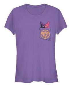 Junior’s Marvel Captain Marvel Goose Cat Pocket Print T-Shirt
