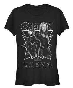 Junior’s Marvel Captain Marvel Gray Grayscale Portrait T-Shirt