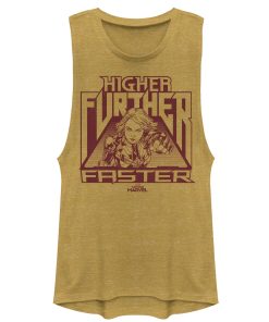 Junior’s Marvel Captain Marvel Marvel Grayscale Higher Quote Festival Muscle Tee