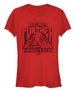 Junior’s Marvel Captain Marvel Marvel Grayscale Higher Quote T-Shirt