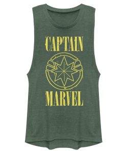 Junior’s Marvel Captain Marvel Stained Star Symbol Festival Muscle Tee