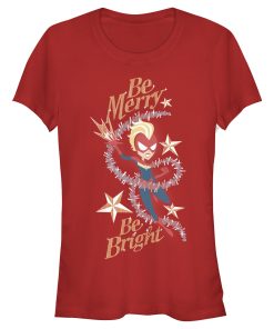 Junior’s Marvel Christmas Captain Marvel Merry & Bright T-Shirt