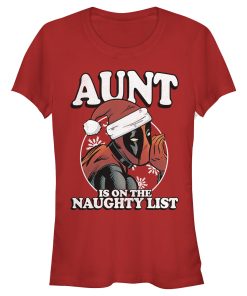 Junior’s Marvel Christmas Deadpool Aunt on Naughty List T-Shirt