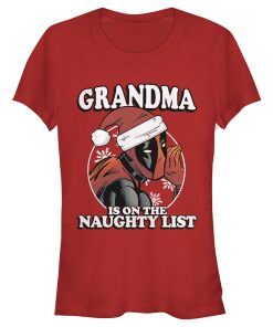 Junior’s Marvel Christmas Deadpool Grandma on Naughty List T-Shirt